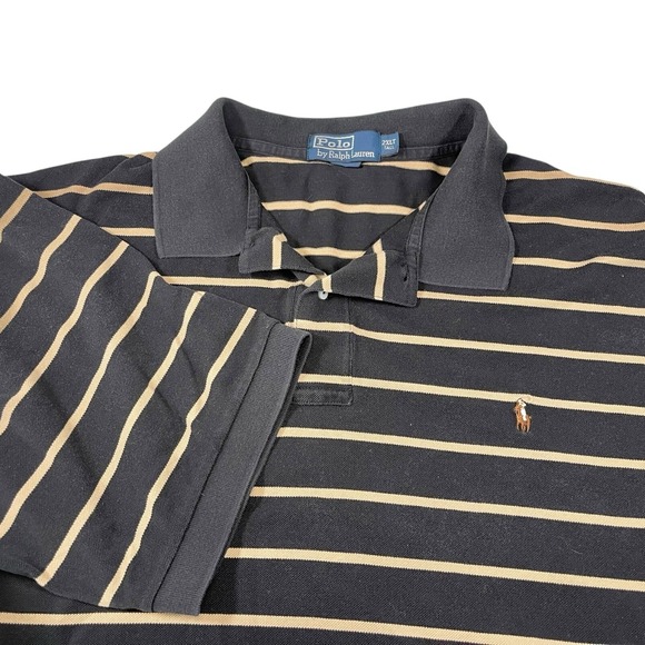 Polo Ralph Lauren Other - Polo Ralph Lauren 2XLT 100% Pima Cotton Polo Shirt Black/Beige Stripe Brown Pony